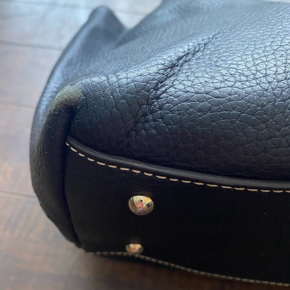 Dooney & Bourke Black Leather Shoulder Bag with Brown Handles - Picture 4 of 14